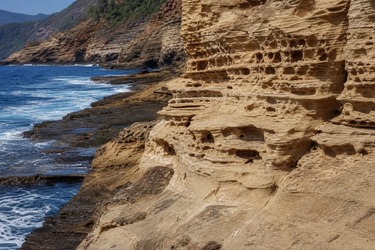 Lithified sand dune cliffs at Makawehi along Kauai's Maha'ulepu Heritage Trail, hardened from dunes roughly 125,000 years old